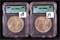 Morgan Silver dollar - 1889 MS 62 & 1900 O AU 50