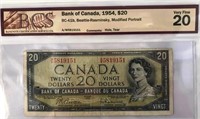 1954 Canadian $20 bill.