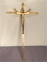 Modernist Brass Cross/Crucifix Wall Mount, 10 in