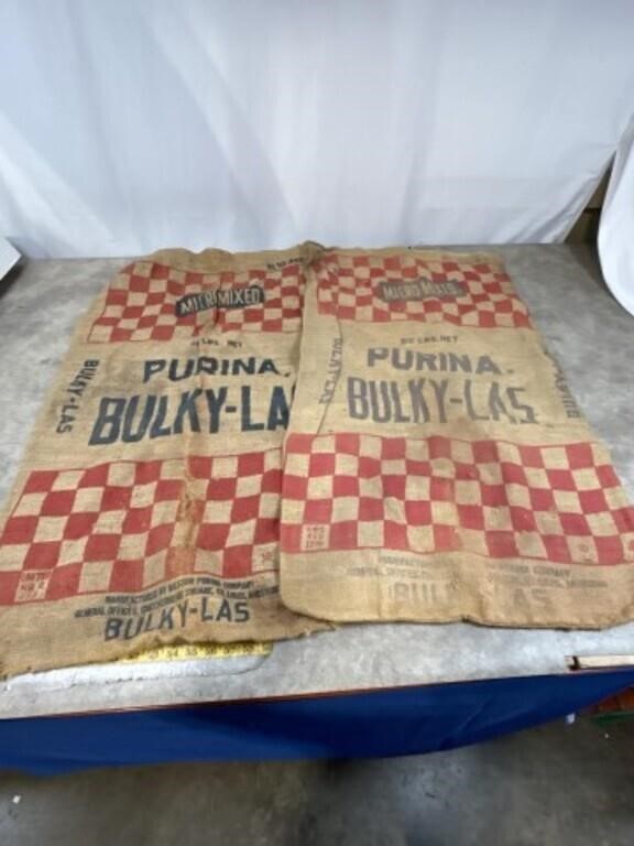 Vintage purina bulky las burlap sacks