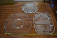 (3) clear glass serving platters & tray