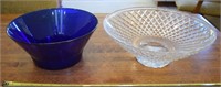 Cobalt blue & waffle pattern glass bowl lot
