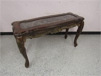 Dark Wood Hall Table w/ Faux Marble Top Inlay