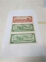 TWO 1954 CANADA ONE DOLLAR BILLS AND ONE 1954 TWO