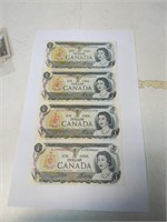LOT OF 4 CANADA 1973 ONE DOLLAR BILLS