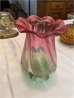 Green to Cranberry Glass Faded Vase