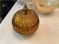 Covered Orange Glass Candy Dish