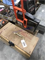 Wood box w/ screwdrivers, tote, cord wrap
