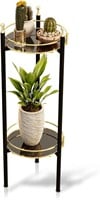 2 Tier Plant Stand Table - Black Metal Frame