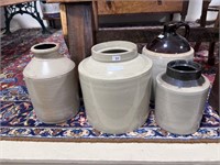 FOUR STONEWARE STORAGE JUGS/JARS