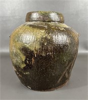 Large Antique Chinese Stoneware Handled Jug