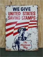 VTG UNITED STATES SAVING STAMPS TIN PAINTED SIGN