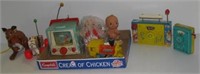 Collection of vintage toys including Fisher Price