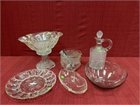6 PCs. Glassware Pedestal Bowl, Decanter, Ice
