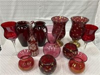 12 PCs. Red Glassware Items: Vases