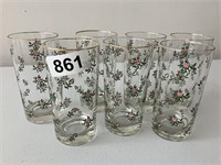 Set of 7 water glasses w/rose design