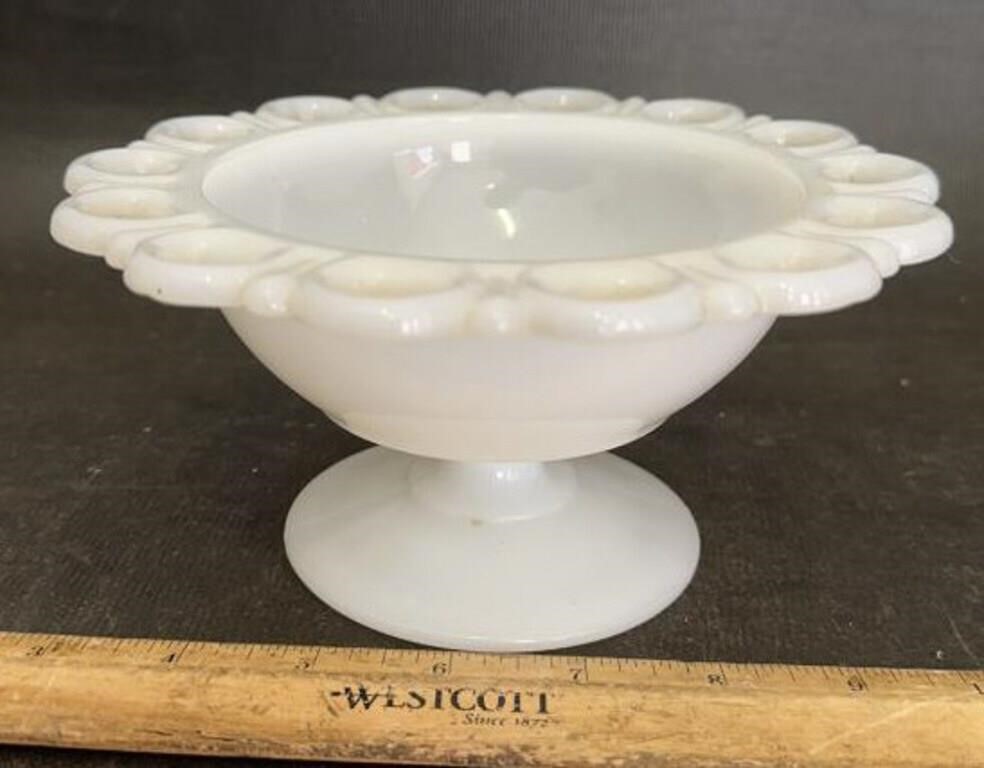 VINTAGE MILK GLASS PEDESTAL DISH