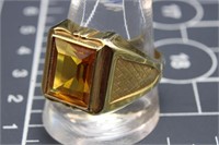 18k Hge, Size 13, Faceted Yellow Stone Ring