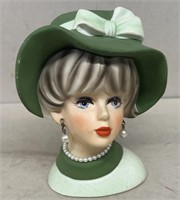 1950s head vase woman with green hat