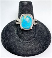 Sterling Turquoise/Diamond Ring 7 Grams Size 7.75