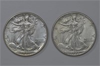 2 - 1947 Walking Liberty Half Dollars