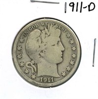 1911-D Barber Silver Half Dollar