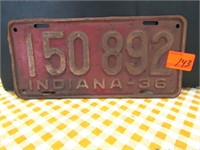 1936 IN License Plate