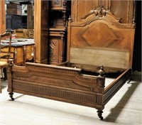 Cartouche Crowned Henri II Style Walnut Bed.