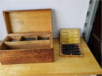 B30- WOODEN TOOL BOX WITH DRILL BITS