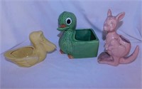 Green ceramic duck planter, 6" - Pink ceramic