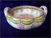 Hand Thrown and Painted Handled Bowl