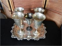Silverplate Tray and Stemware Cups
