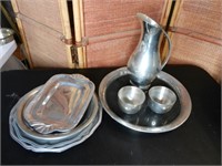 8 Pcs Pewter Serving Ware - Pitcher, Cups, Trays