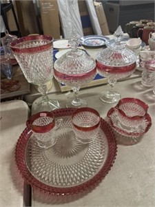 10 piece kings crown ruby flash glassware set