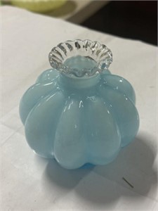 Blue opaque Fenton glass vase
