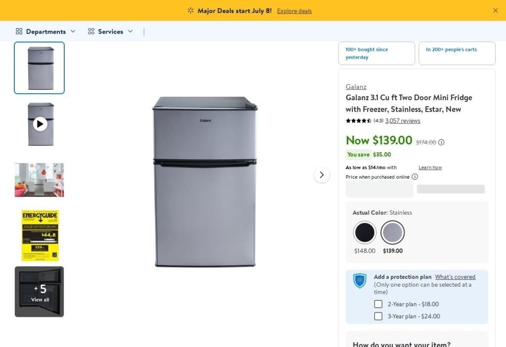 A1065  Galanz 3.1 Cu ft Mini Fridge Stainless