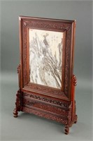 Chinese Marble Screen Panel with Frame and Stand