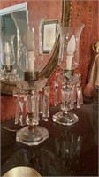 Vintage Hurricane Crystal Boudoir Electric Lamps