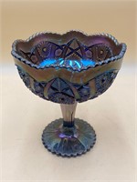 Carnival Glass Iridescent Amethyst Pedestal Bowl
