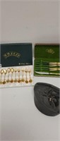 Kitchen flatware and leather pouch lot