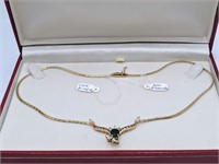 Beautiful 14K Gold Diamond & Emerald Necklace