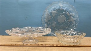 Glass Cake Tray, Serving Platter & Bowl