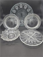 (5) Pressed Glass: Plates, Platters, Divided
