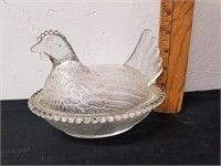 Vintage glass nesting chicken dish