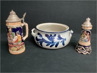 Pottery Bowl & Beer Steins
