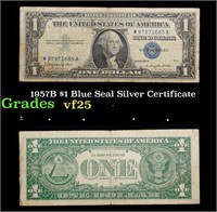 1957B $1 Blue Seal Silver Certificate Grades vf+