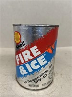 Shell fire and ice paper oil can with content