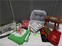 Foot stool, towels, seat cushion tablecloths and m