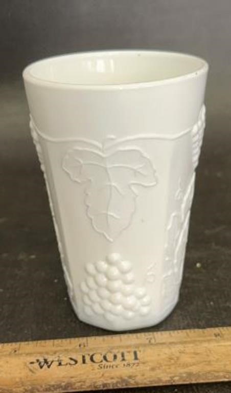 VINTAGE MILK GLASS TUMBLER-GRAPE DESIGN