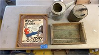 Vintage cans & Pepsi crate, 21”x17.5” wall art